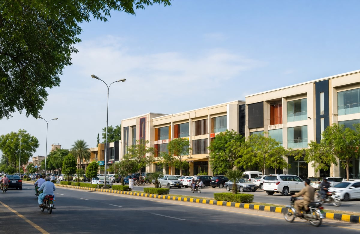 Commercial strip near Mall of Sargodha on University Road